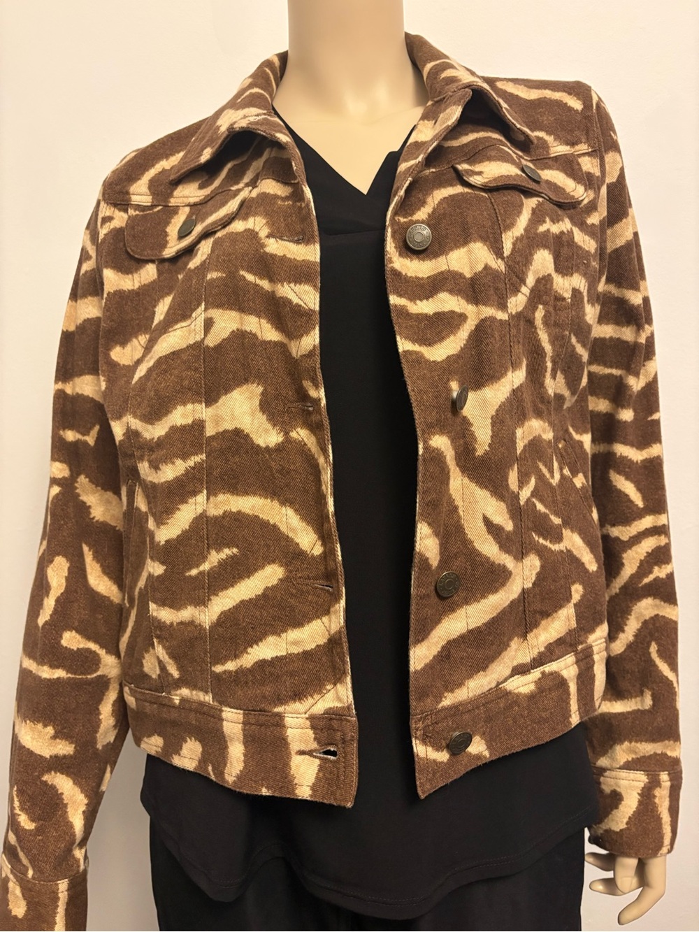 VTG Lauren Ralph Lauren Zebra Animal Print Denim Y2K Trucker Jacket, Sz L.